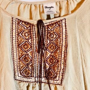 Wrangler Women Embroidered Sequin Bohemian Tassel Tie Rodeo Western Md. Flowy